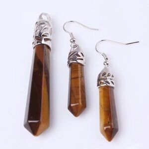 Natural Tigers Eye Pendant and Earrings Set